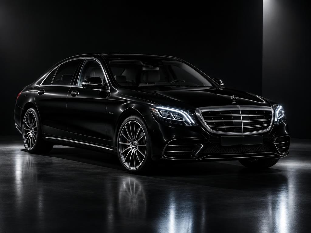 Black luxury executive sedan in a studio